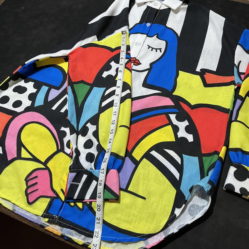 Picasso Pop Art Shirt Disco Mona Lisa Multicolor Tunic Vintage 1970s Made Italy - Picture 5 of 10